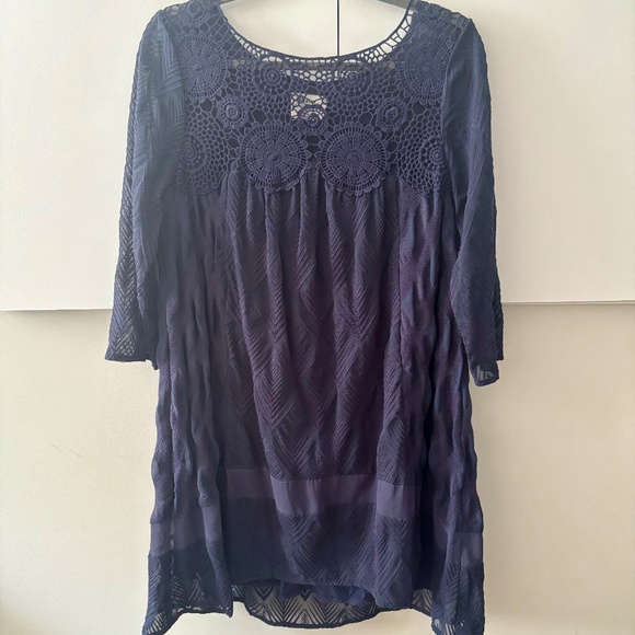 Anthropologie Holding Horses Navy Crochet Agusta Textured Chiffon Swing Dress - Picture 1 of 7